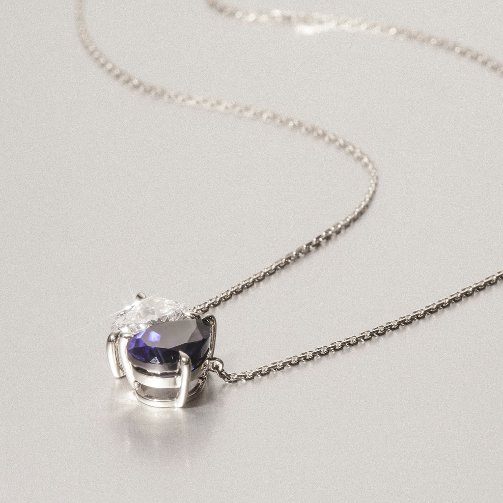 Toi Et Moi 1.50ct Pear Lab Diamond and 2.50ct Pear Lab Sapphire Necklace in 18K White Gold