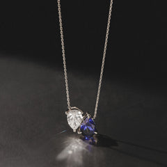 Toi Et Moi 1.50ct Pear Lab Diamond and 2.50ct Pear Lab Sapphire Necklace in 18K White Gold