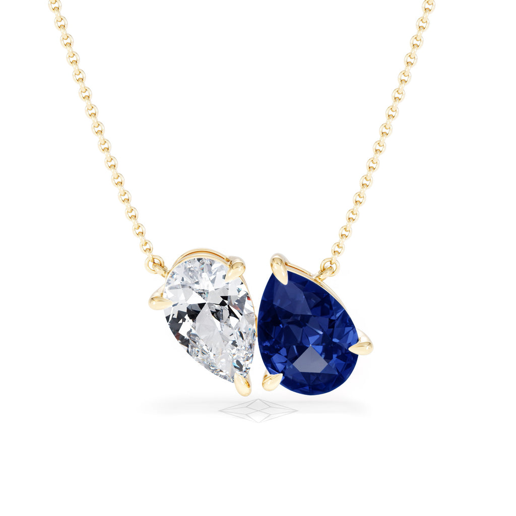 Toi Et Moi 1.50ct Pear Lab Diamond and 2.50ct Pear Lab Sapphire Necklace in 18K Yellow Gold
