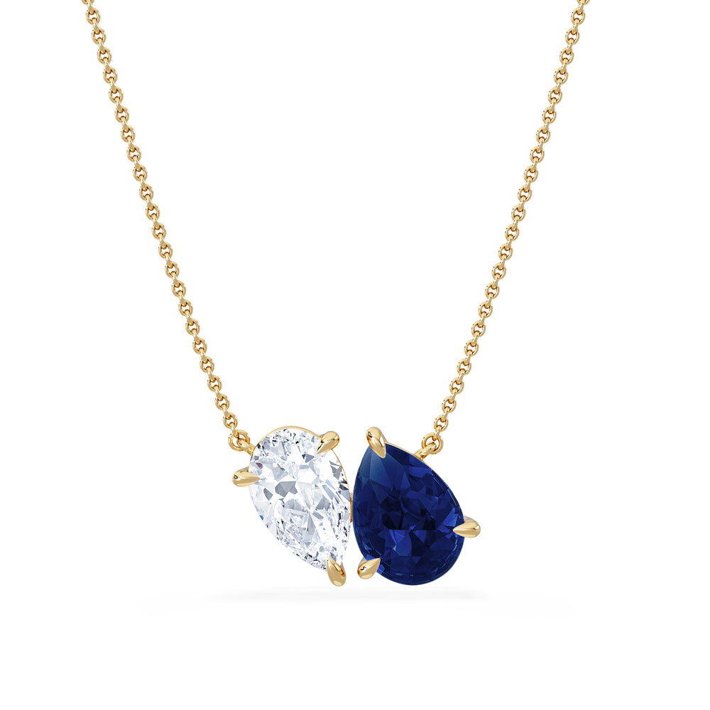 Toi Et Moi 1.50ct Pear Lab Diamond and 2.50ct Pear Lab Sapphire Necklace in 18K Yellow Gold