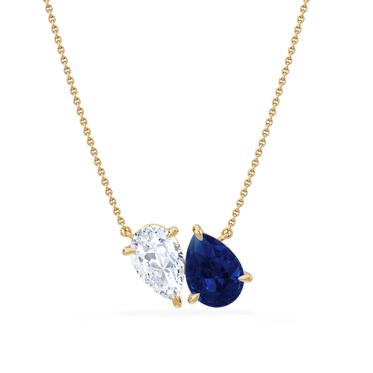 Toi Et Moi 1.50ct Pear Lab Diamond and 2.50ct Pear Lab Sapphire Necklace in 18K Yellow Gold