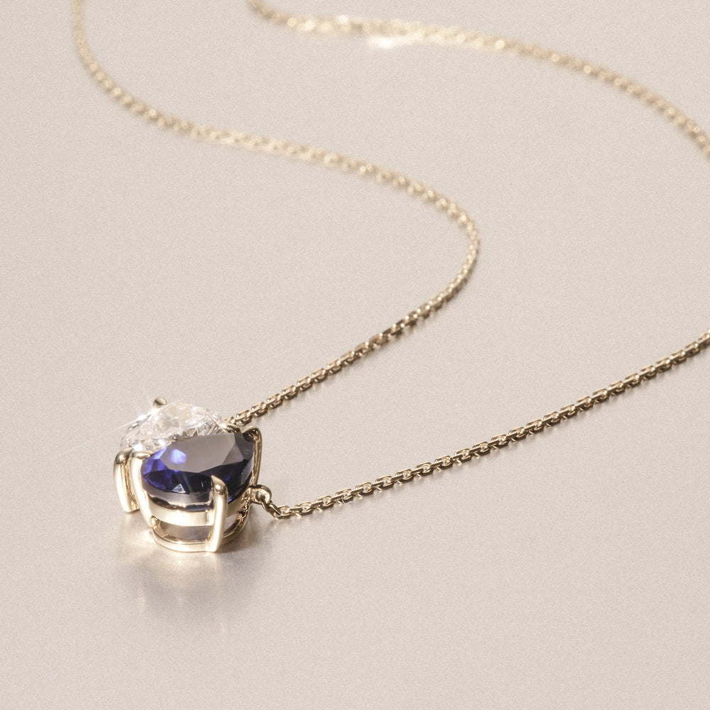 Toi Et Moi 1.50ct Pear Lab Diamond and 2.50ct Pear Lab Sapphire Necklace in 18K Yellow Gold