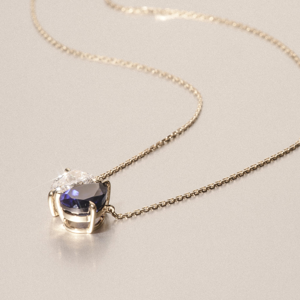 Toi Et Moi 1.50ct Pear Lab Diamond and 2.50ct Pear Lab Sapphire Necklace in 18K Yellow Gold