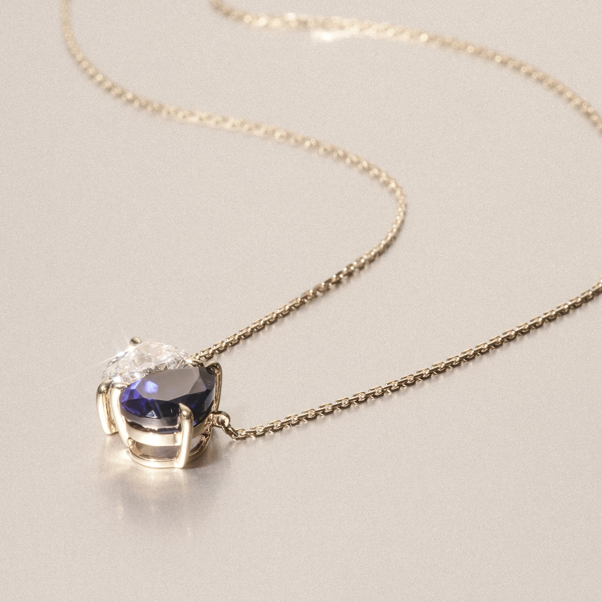 Toi Et Moi 1.50ct Pear Lab Diamond and 2.50ct Pear Lab Sapphire Necklace in 18K Yellow Gold