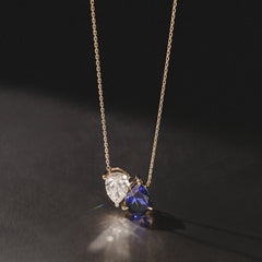 Toi Et Moi 1.50ct Pear Lab Diamond and 2.50ct Pear Lab Sapphire Necklace in 18K Yellow Gold