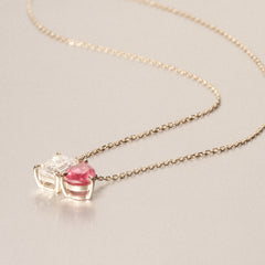 Toi Et Moi 1.50ct Emerald Cut Lab Diamond and 1.30ct Pear Lab Ruby Necklace in 18K Yellow Gold