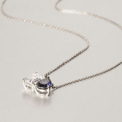 Toi Et Moi 1.50ct Emerald Cut Lab Diamond and 1.30ct Pear Lab Sapphire Necklace in 18K White Gold