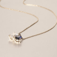 Toi Et Moi 1.50ct Emerald Cut Lab Diamond and 1.30ct Pear Lab Sapphire Necklace in 18K Yellow Gold