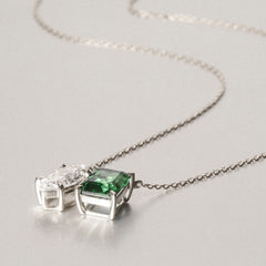 Toi Et Moi 1.50ct Marquise Lab Diamond and 2.50ct Emerald Cut Lab Emerald Necklace in 18K White Gold