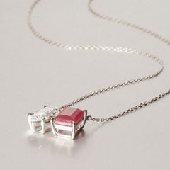 Toi Et Moi 1.50ct Marquise Lab Diamond and 2.50ct Emerald Cut Lab Ruby Necklace in 18K White Gold