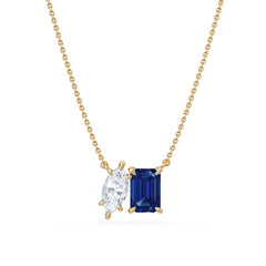 Toi Et Moi 1.50ct Marquise Lab Diamond and 2.50ct Emerald Cut Lab Sapphire Necklace in 18K Yellow Gold