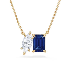 Toi Et Moi 1.50ct Marquise Lab Diamond and 2.50ct Emerald Cut Lab Sapphire Necklace in 18K Yellow Gold