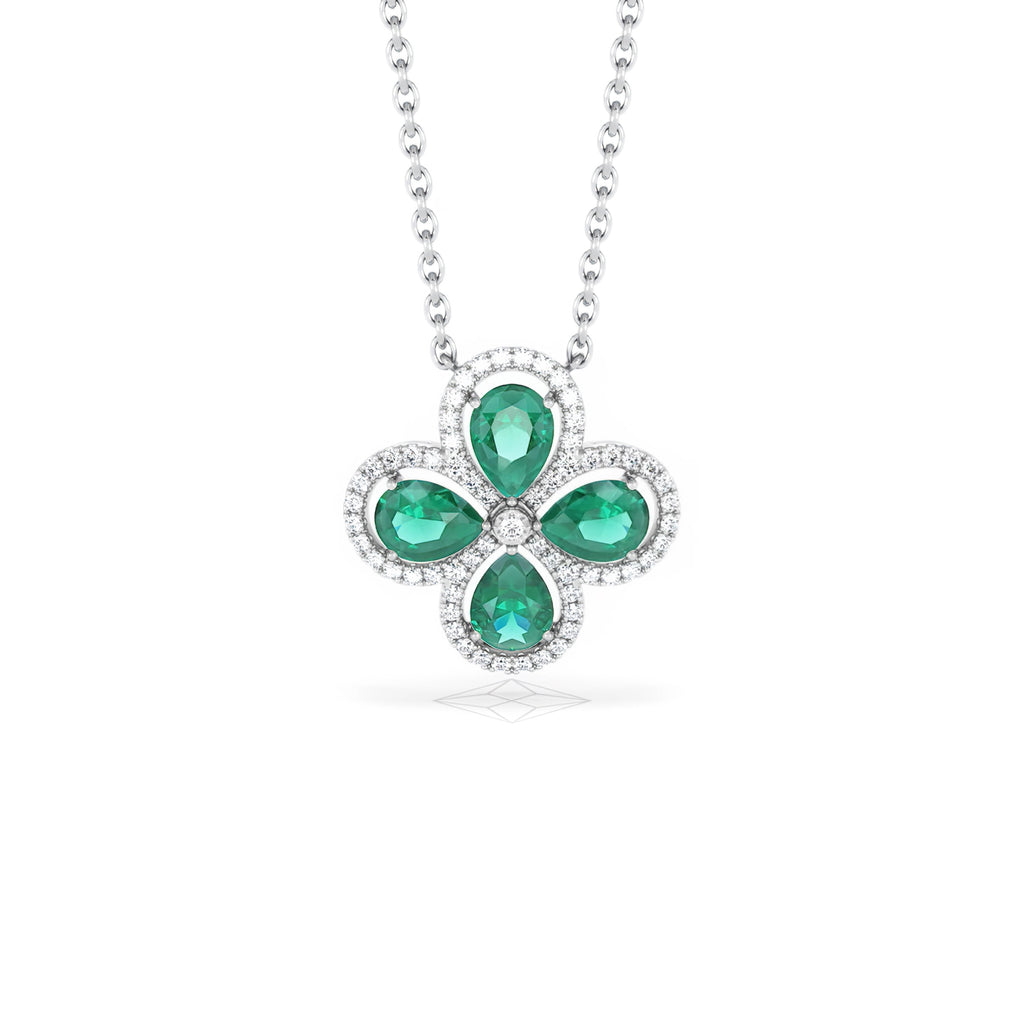 Bloom 3.20ct Lab Emerald and Lab Diamond Necklace in 18K White Gold
