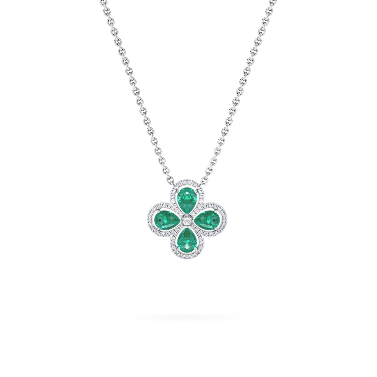 Bloom 3.20ct Lab Emerald and Lab Diamond Necklace in 18K White Gold