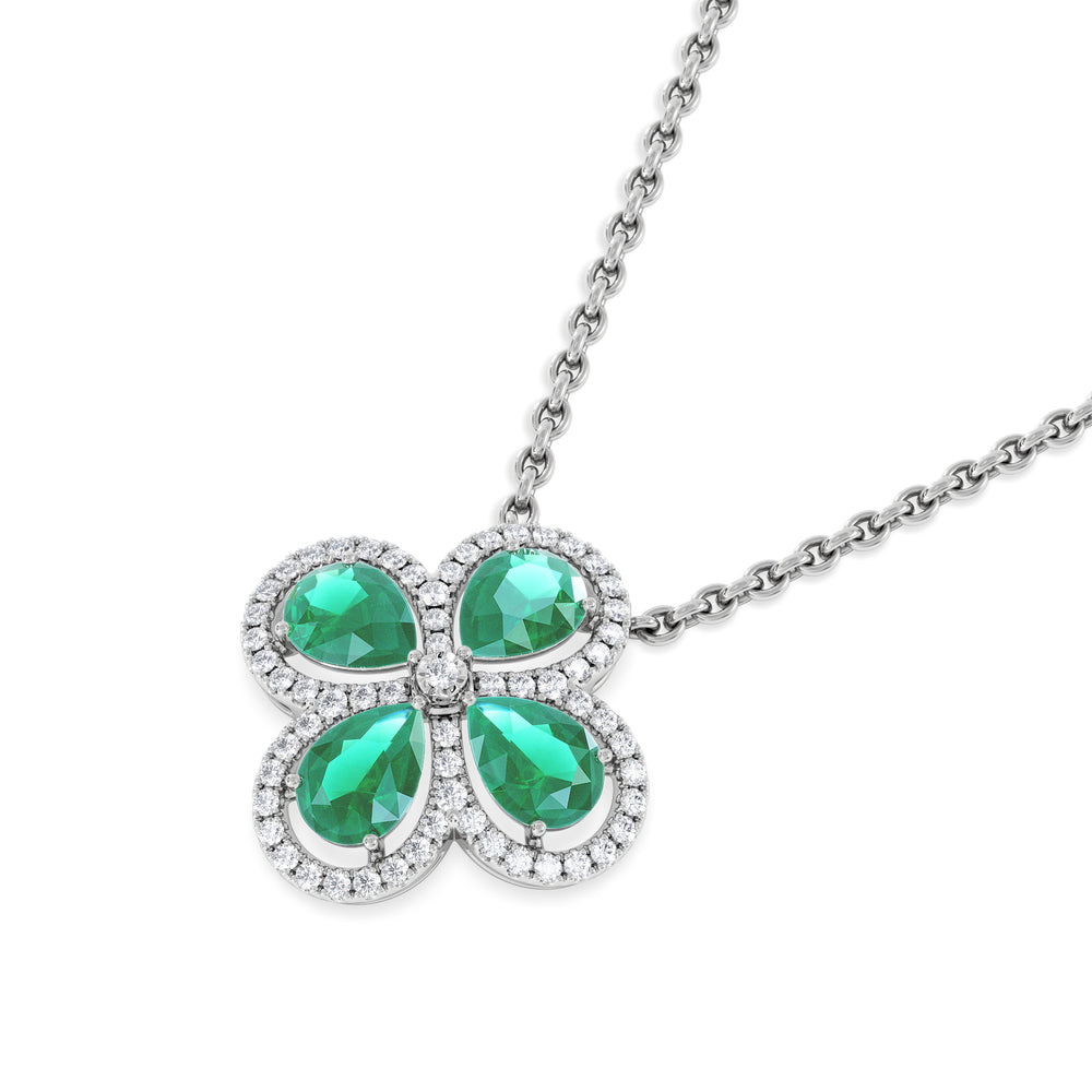 Bloom 3.20ct Lab Emerald and Lab Diamond Necklace in 18K White Gold