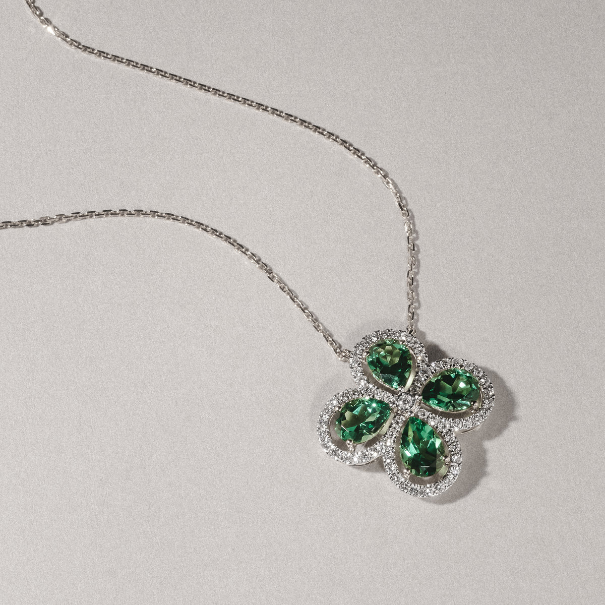 Bloom 3.20ct Lab Emerald and Lab Diamond Necklace in 18K White Gold