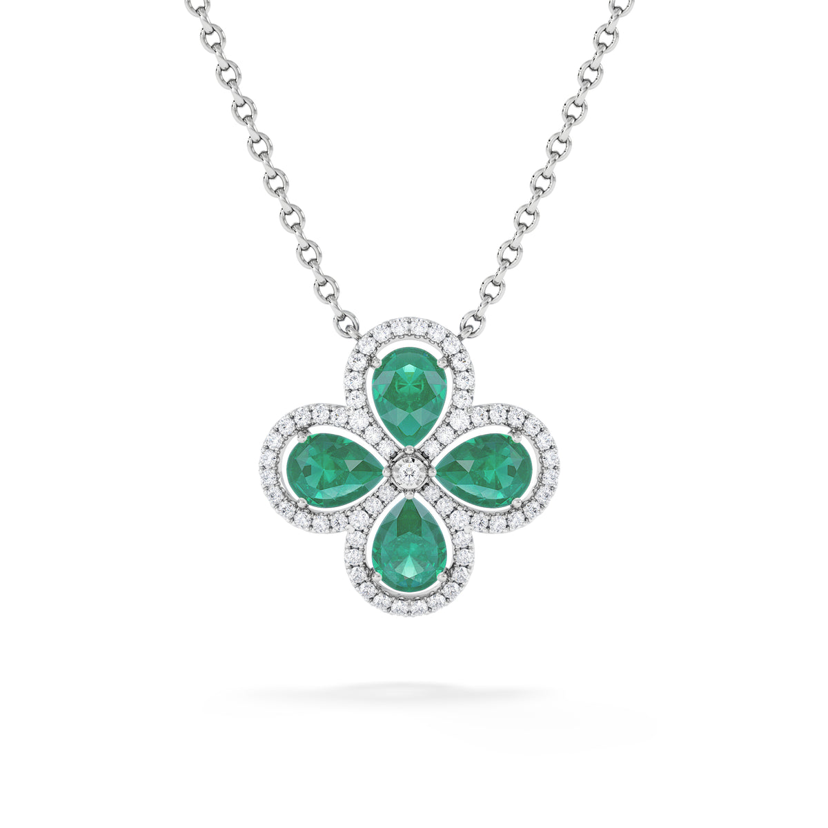 Bloom 3.20ct Lab Emerald and Lab Diamond Necklace in 18K White Gold