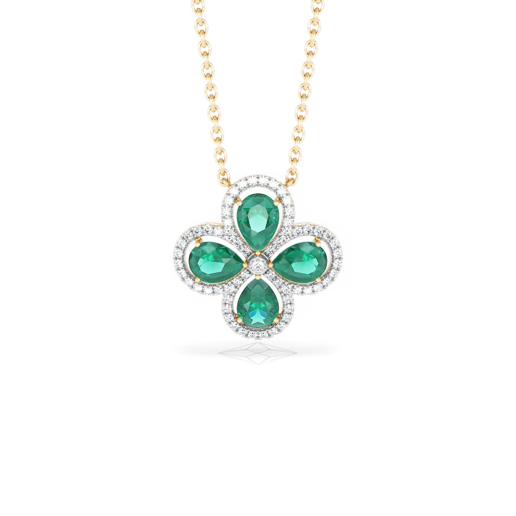 Bloom 3.20ct Lab Emerald and Lab Diamond Necklace in 18K Yellow Gold
