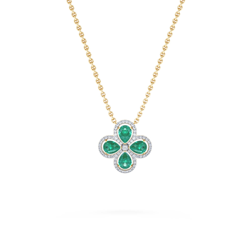 Bloom 3.20ct Lab Emerald and Lab Diamond Necklace in 18K Yellow Gold