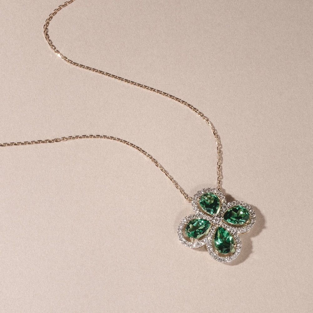 Bloom 3.20ct Lab Emerald and Lab Diamond Necklace in 18K Yellow Gold