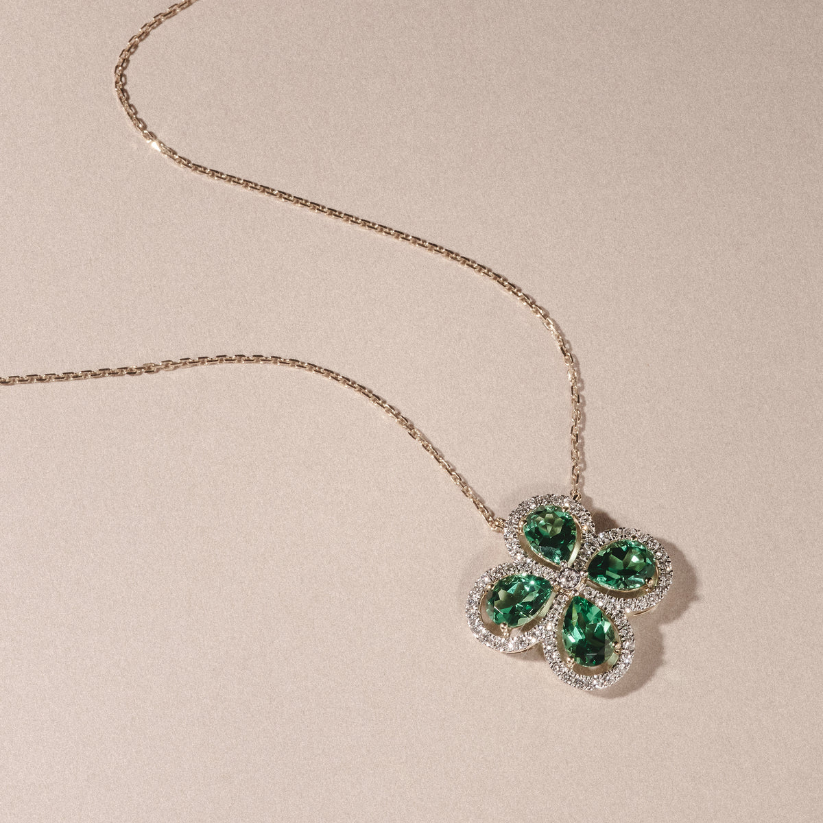 Bloom 3.20ct Lab Emerald and Lab Diamond Necklace in 18K Yellow Gold
