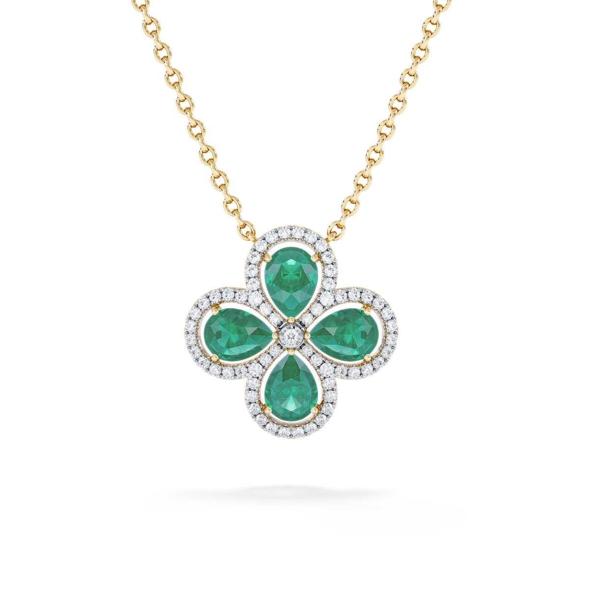 Bloom 3.20ct Lab Emerald and Lab Diamond Necklace in 18K Yellow Gold