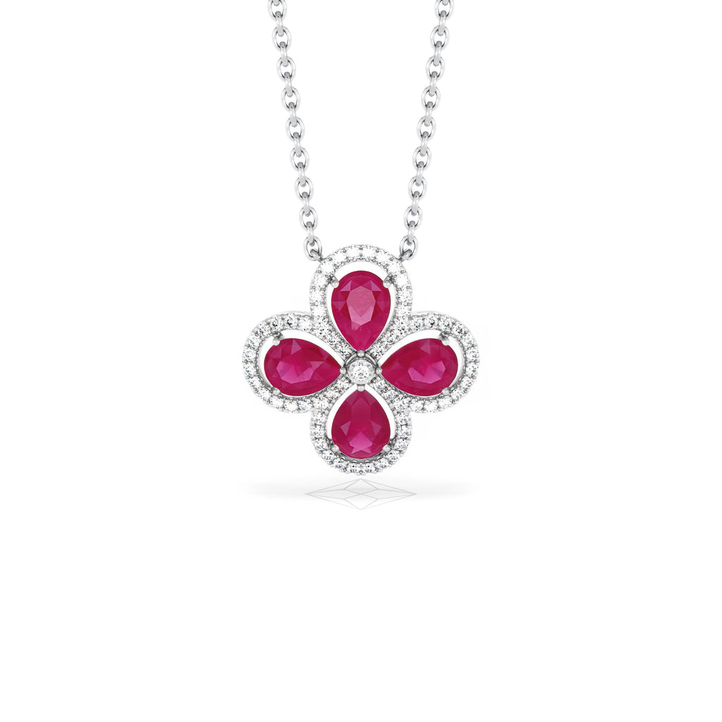 Bloom 3.30ct Lab Ruby and Lab Diamond Necklace in 18K White Gold