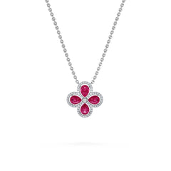 Bloom 3.30ct Lab Ruby and Lab Diamond Necklace in 18K White Gold