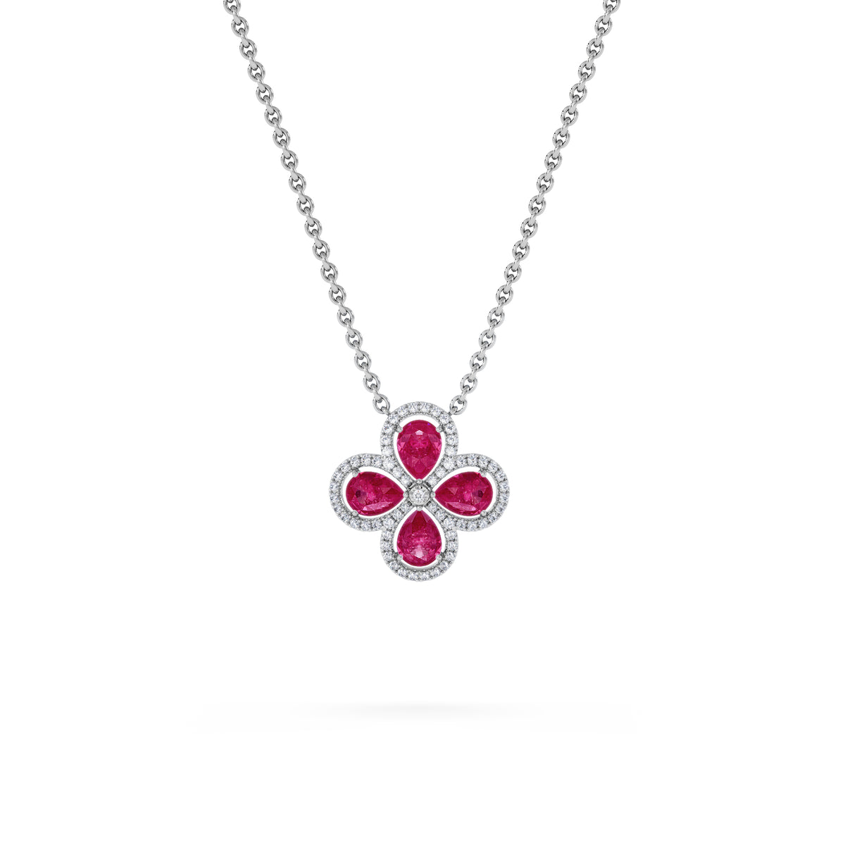 Bloom 3.30ct Lab Ruby and Lab Diamond Necklace in 18K White Gold