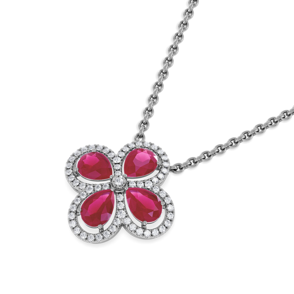 Bloom 3.30ct Lab Ruby and Lab Diamond Necklace in 18K White Gold