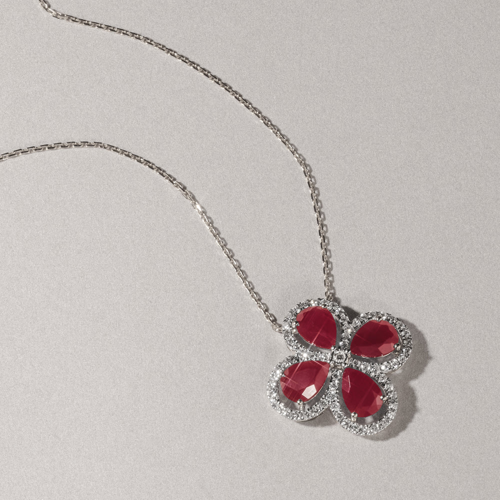 Bloom 3.30ct Lab Ruby and Lab Diamond Necklace in 18K White Gold