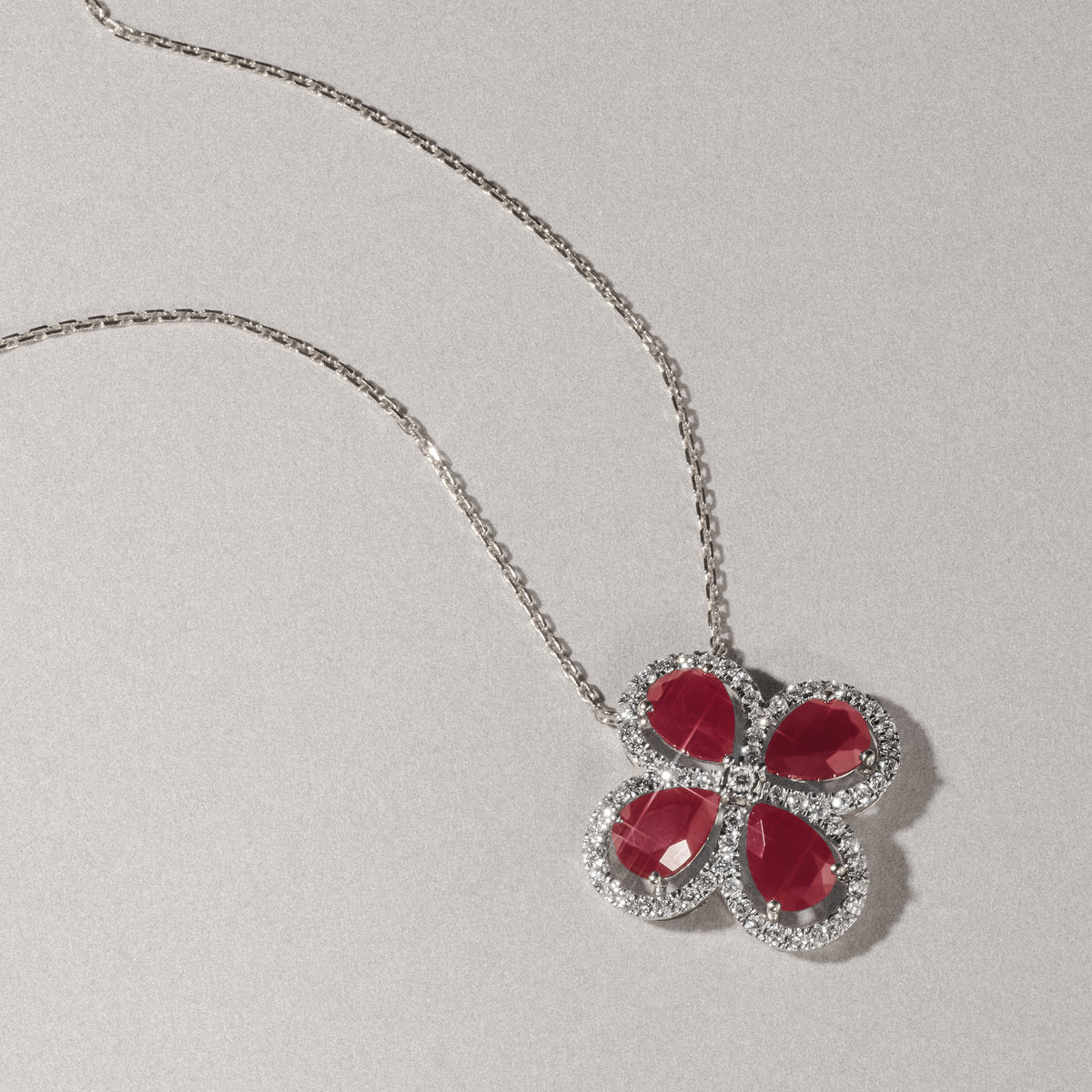 Bloom 3.30ct Lab Ruby and Lab Diamond Necklace in 18K White Gold