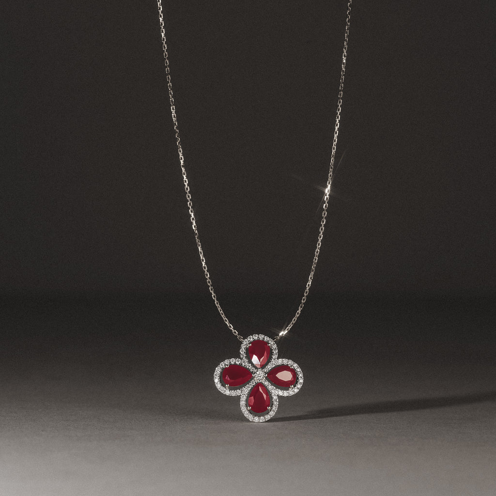 Bloom 3.30ct Lab Ruby and Lab Diamond Necklace in 18K White Gold