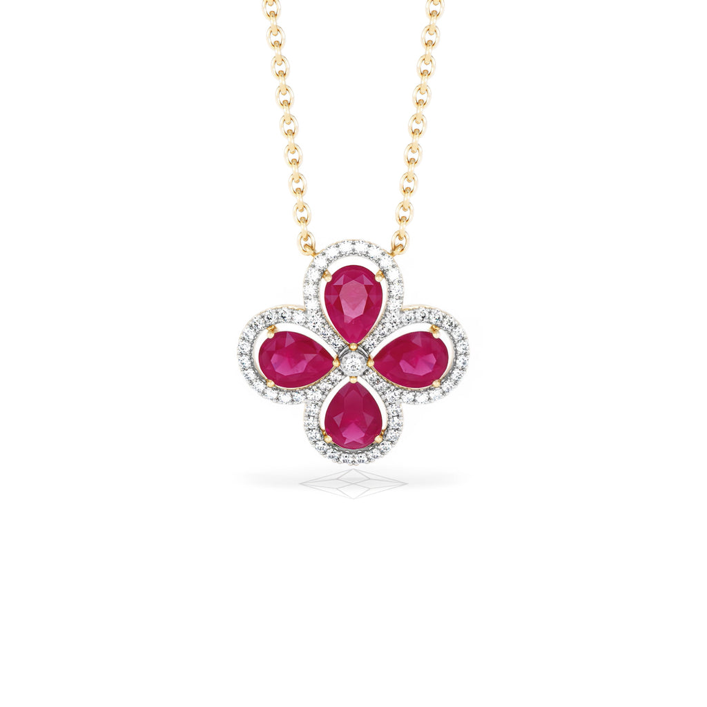 Bloom 3.30ct Lab Ruby and Lab Diamond Necklace in 18K Yellow Gold