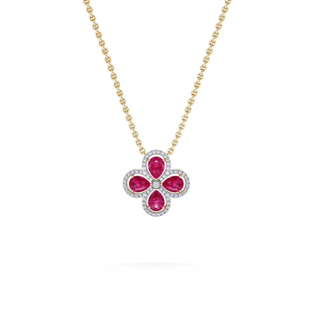 Bloom 3.30ct Lab Ruby and Lab Diamond Necklace in 18K Yellow Gold