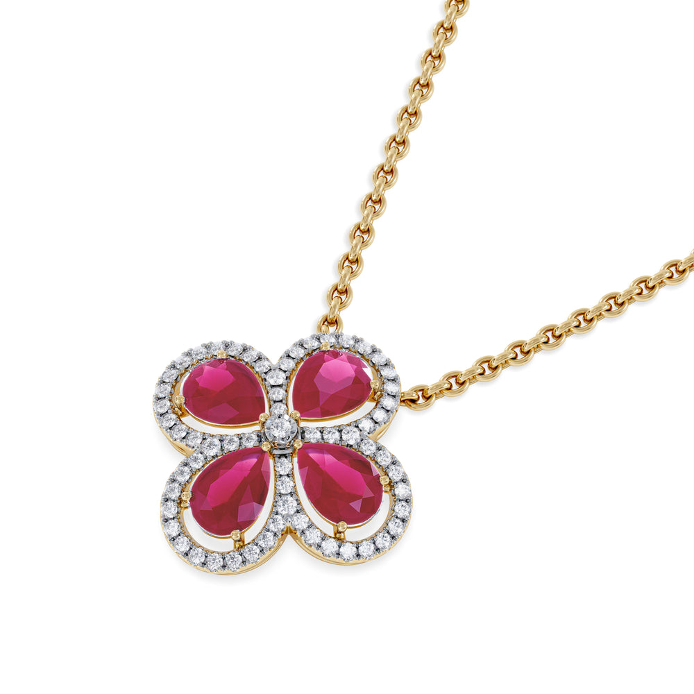 Bloom 3.30ct Lab Ruby and Lab Diamond Necklace in 18K Yellow Gold
