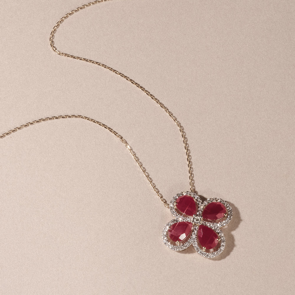 Bloom 3.30ct Lab Ruby and Lab Diamond Necklace in 18K Yellow Gold