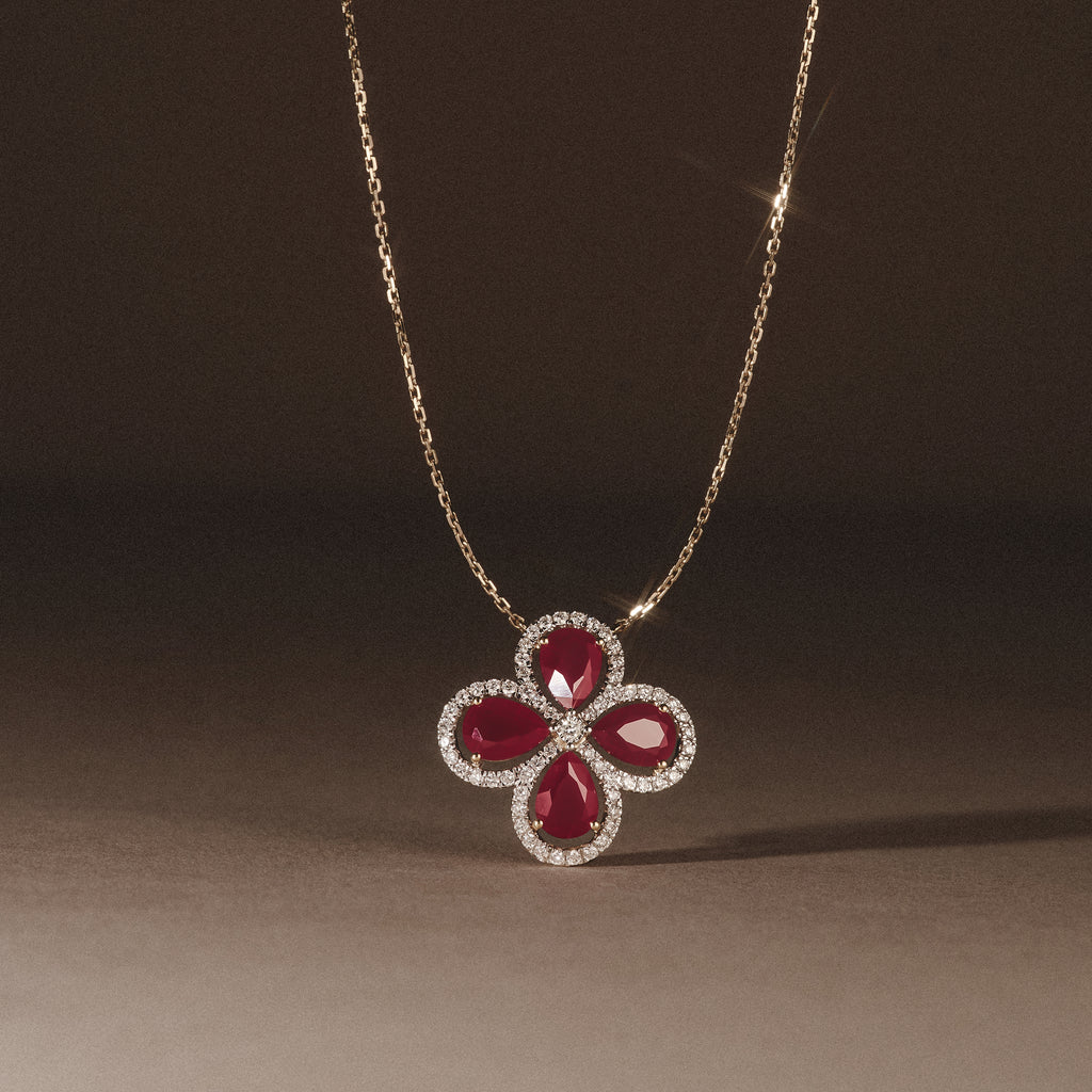 Bloom 3.30ct Lab Ruby and Lab Diamond Necklace in 18K Yellow Gold