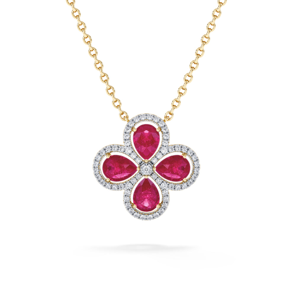 Bloom 3.30ct Lab Ruby and Lab Diamond Necklace in 18K Yellow Gold