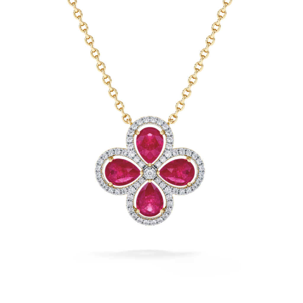 Bloom 3.30ct Lab Ruby and Lab Diamond Necklace in 18K Yellow Gold