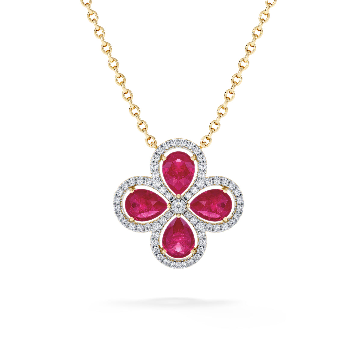 Bloom 3.30ct Lab Ruby and Lab Diamond Necklace in 18K Yellow Gold