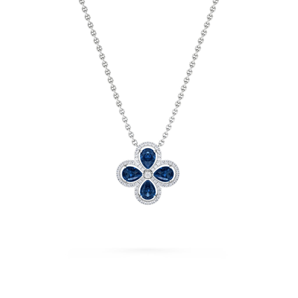 Bloom 3.40ct Lab Sapphire and Lab Diamond Necklace in 18K White Gold