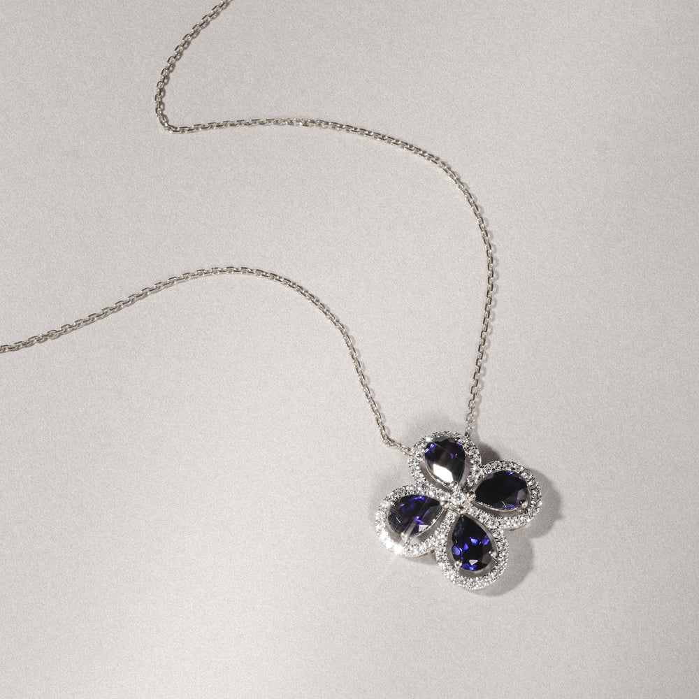 Bloom 3.40ct Lab Sapphire and Lab Diamond Necklace in 18K White Gold