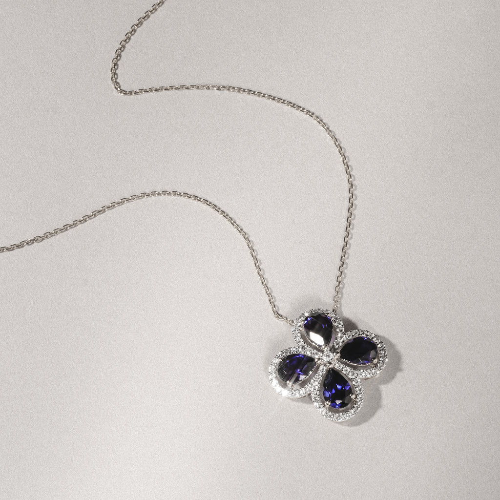 Bloom 3.40ct Lab Sapphire and Lab Diamond Necklace in 18K White Gold