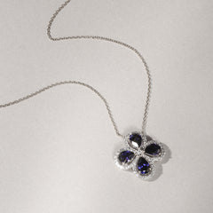 Bloom 3.40ct Lab Sapphire and Lab Diamond Necklace in 18K White Gold