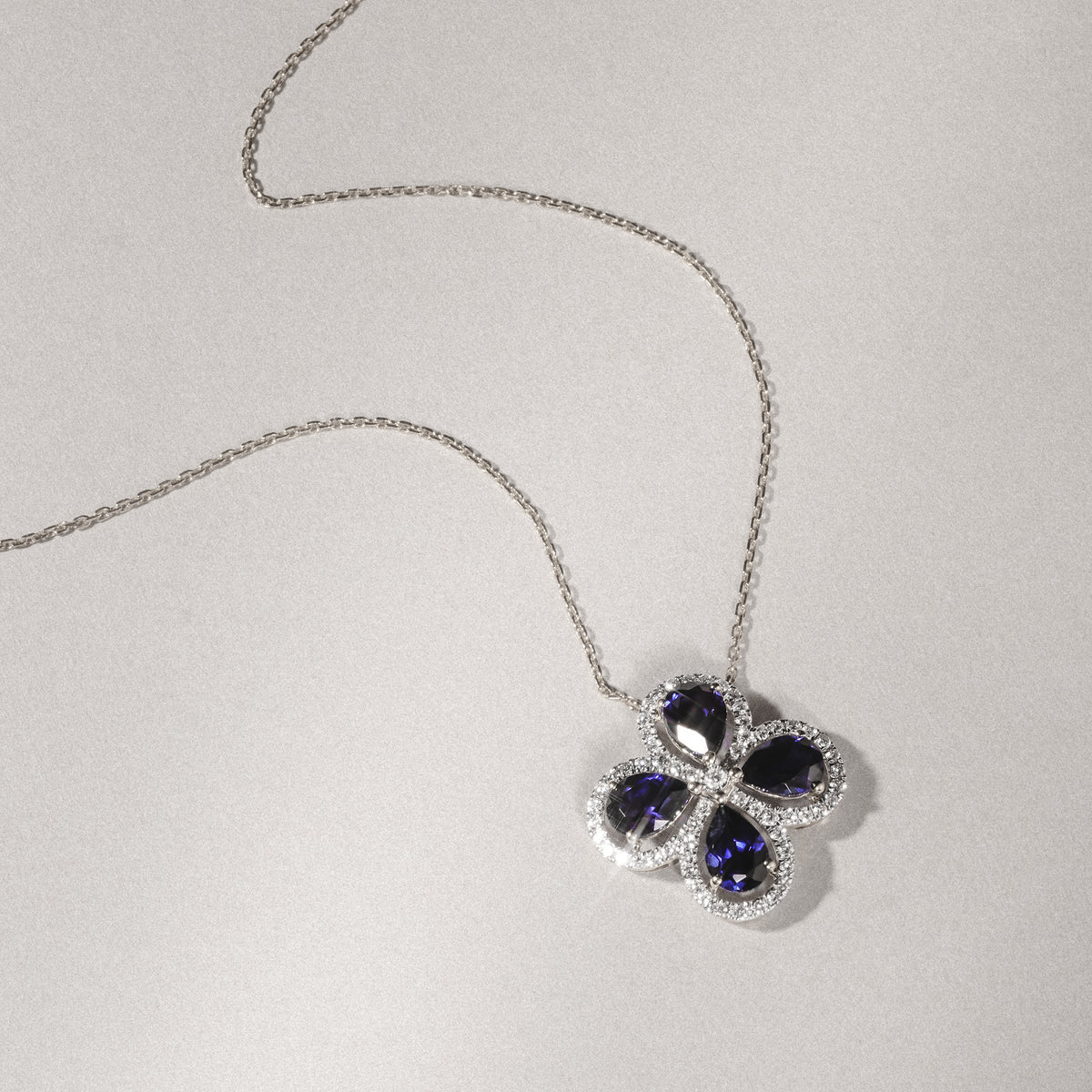 Bloom 3.40ct Lab Sapphire and Lab Diamond Necklace in 18K White Gold