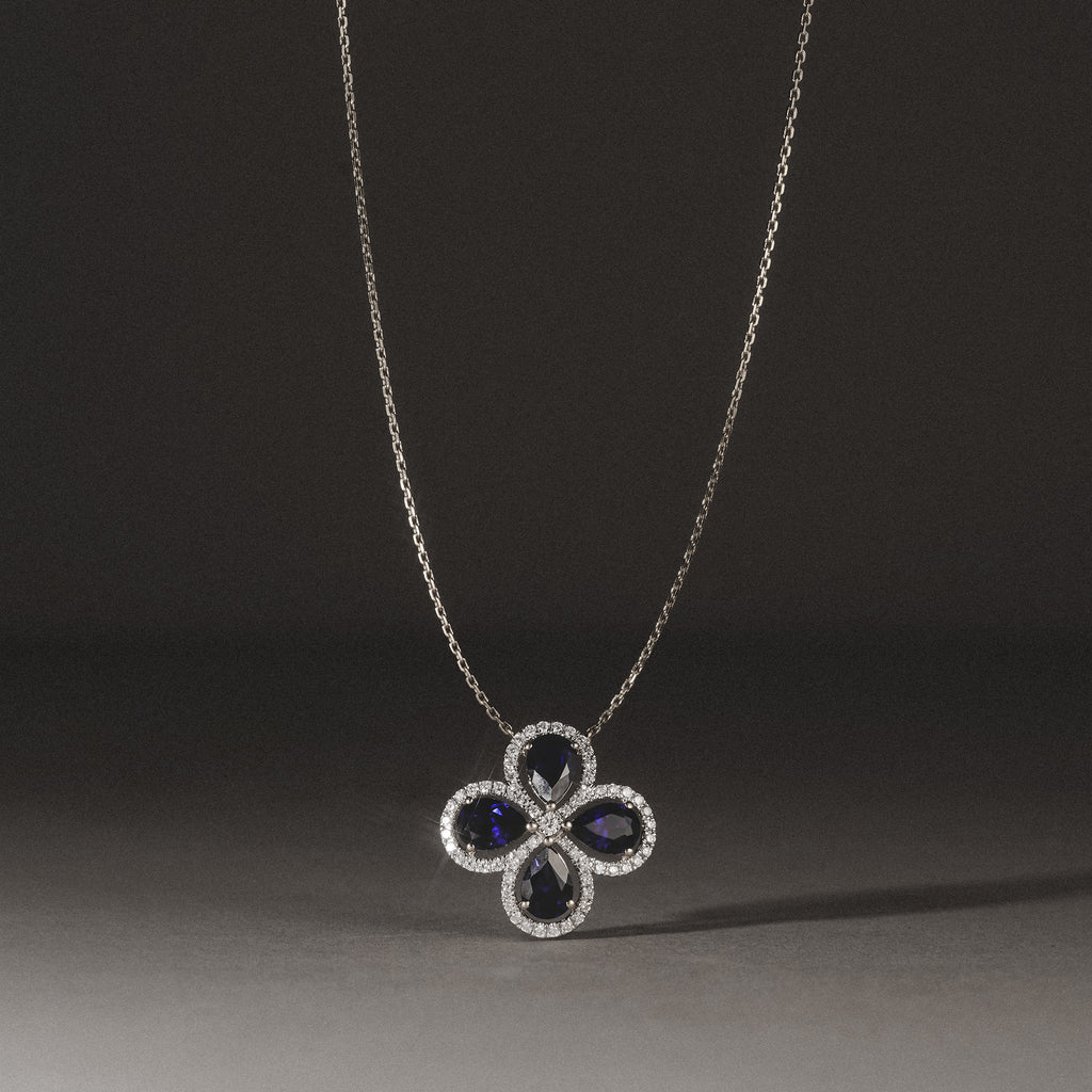 Bloom 3.40ct Lab Sapphire and Lab Diamond Necklace in 18K White Gold