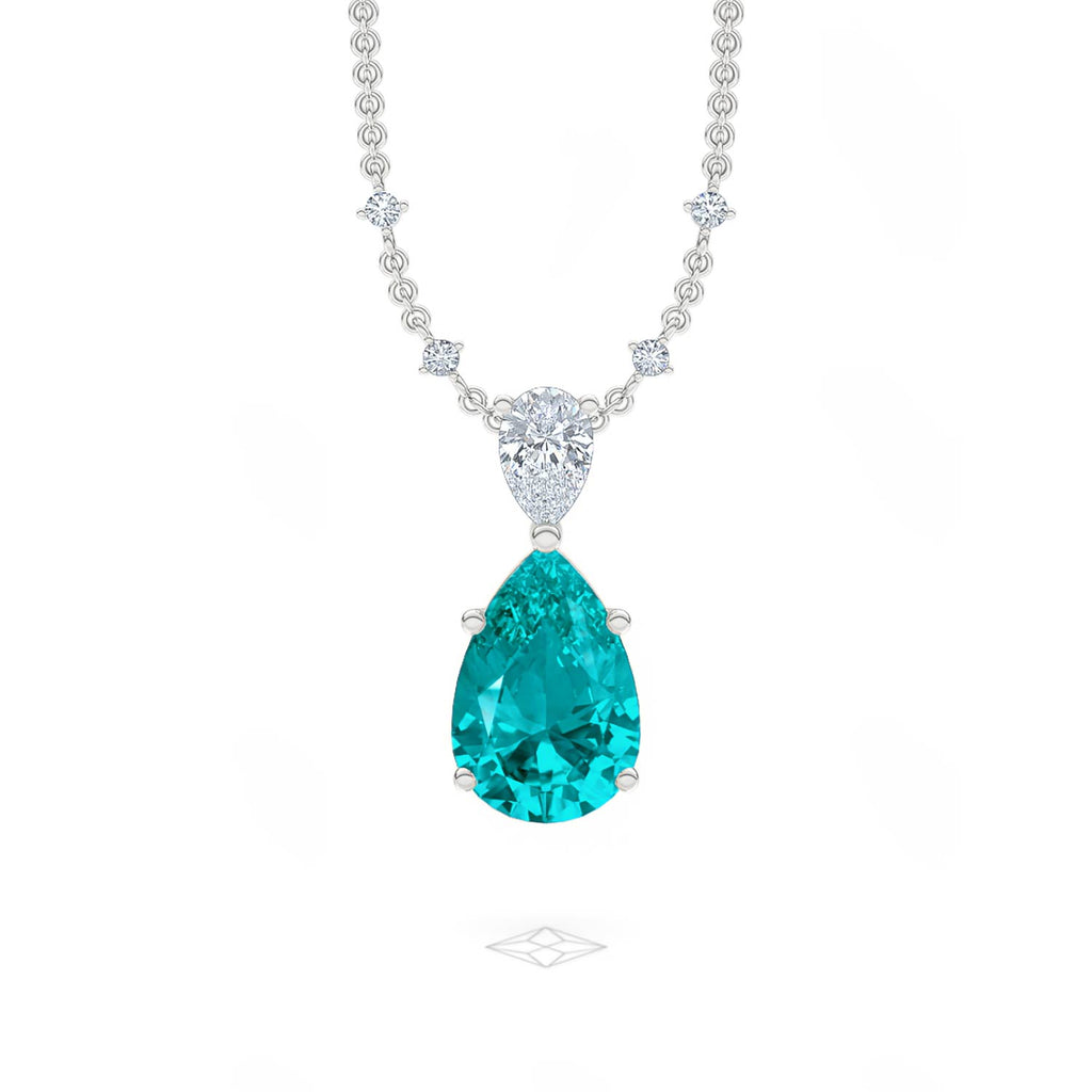7.00ct Pear Cut Lab Paraíba Solitaire Necklace in 14K White Gold