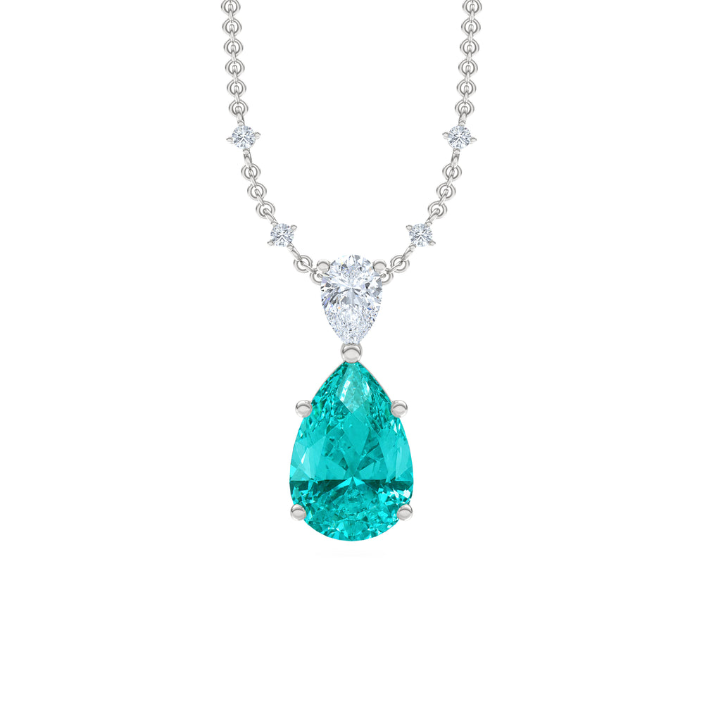 7.00ct Pear Cut Lab Paraíba YAG Solitaire Necklace in 14K White Gold