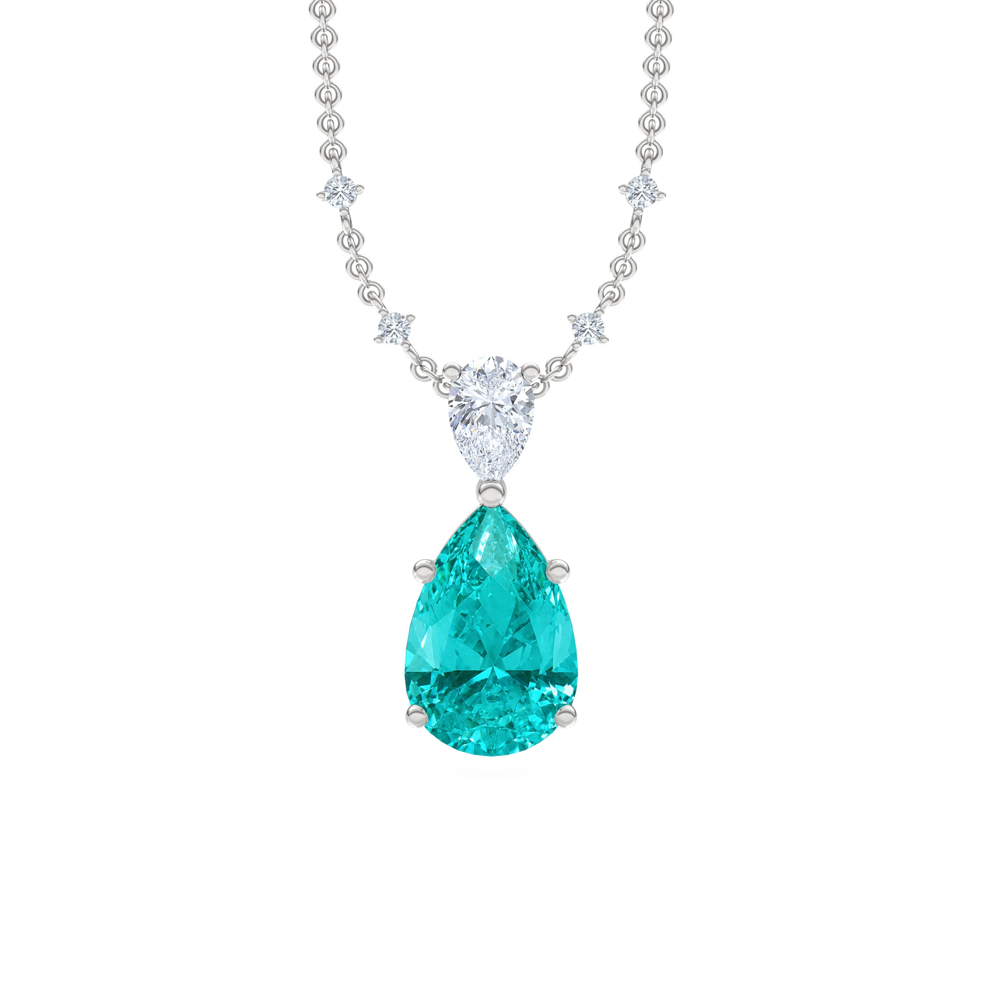 7.00ct Pear Cut Lab Paraíba YAG Solitaire Necklace in 14K White Gold